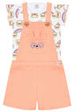 CONJ BLUSA E JARDINEIRA NATURAL/LARANJA NEON