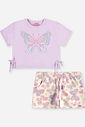 Conjunto Infantil Menina Blusa Boxy Borboleta e Short com Linho