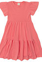 Vestido Infantil em Camadas Manga Curta Coral Vestido Infantil em Camadas Manga Curta Coral