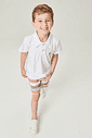 Conjunto Camisa Polo E Bermuda Listrada Branco E Mescla Abrange