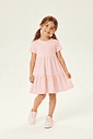 Vestido Infantil em Camadas Básico Manga Curta Rosa Claro Vestido Infantil em Camadas Básico Manga Curta Rosa Claro