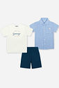 Conjunto Infantil 3 Peças Camiseta Sunny, Camisa e Bermuda