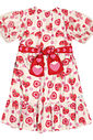 Vestido Infantil Menina Strawberry Com Pompom Off White E Vermelho Cinti