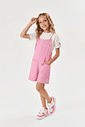 Conjunto Infantil Menina Blusa Arco-Íris E Jardineira Natural E Rosa Cinti