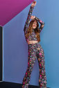 Conjunto Blusa Boxy E Calça Boot Cut Total Print Preto Dway