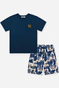 Conjunto Infantil Menino Camiseta e Bermuda Estampa Savana Marinho