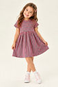 Vestido Infantil Canelado Evasê Manga Curta Listrado Rosa Neon