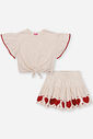 Conjunto Infantil de Festa com Blusa e Shorts em Moletinho Waffle Linho – Look Menina Verão com Cora OFF WHITE