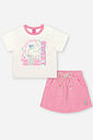 Conjunto Infantil Neon Love com Blusa Boxy e Shorts Saia em Moletom P.A – Look Menina Verão com Rele NATURAL/RS BARBIE