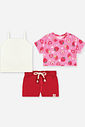 Trio Bebê de Regata, Blusa Morangos e Shorts Clochard