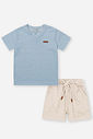 Conjunto Infantil Divertto Esporte Fino com Camiseta em Malha Eco e Bermuda em Linho Sarjado AZ MIST/OFF WHITE