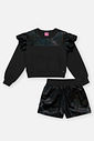 Conjunto Infantil Menina Blusão E Short Brilho Preto Mundo Cinti