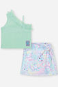 Conjunto Infantil com Blusa Cropped em Ribana e Shorts Saia Estampa Sara Salamandra – Look Menina Ve VD BRISA/LL BRUMA