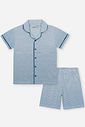 Pijama Infantil Menino Listrado com Camiseta e Bermuda Denim