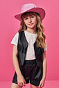 Conjunto Infantil Look Boiadeira com Blusa em Cotton e Shorts com Colete em PU – Look Menina Verão NATURAL/PRETO/PRETO