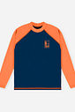Conjunto Menino em Malha UV Camiseta Raglan e Sunga Marinho