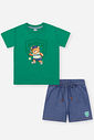 Conjunto Infantil Esportivo Divertido com Camiseta de Ursinho e Bermuda em Molecotton Denim VD VIVID/AZ JEANS MEDIO