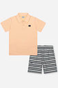Conjunto Infantil Menino Polo e Bermuda Listrada Chumbo