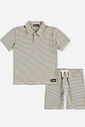 Conjunto Menino Camisa Polo e Bermuda Listrado Preto