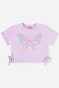 Conjunto Infantil Menina Blusa Boxy Borboleta e Short com Linho