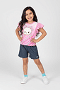 Conjunto Infantil Menina com Babados Sparkle Cat Rosa Abrange