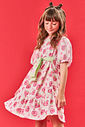 Vestido Infantil Menina Strawberry Com Pompom Off White E Verde Cinti