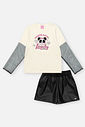 Conjunto Infantil Menina Blusa Panda E Short Courino Preto Mundo Cinti