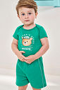 Conjunto Infantil Esportivo Divertido com Body de Ursinho e Bermuda em Moletom Piquet VERDE VIVID