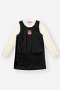 CONJ BLUSA ML E SALOPETE NATURAL/PRETO