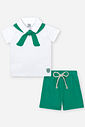 Conjunto Infantil Esportivo Clássico com Camisa Polo Lenço e Bermuda em Moletom Piquet BRANCO/VD VIVID