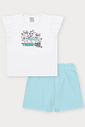 Conjunto Infantil Menina Fashion Cats Azul Abrange