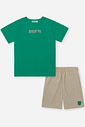 Conjunto Infantil com Camiseta e Bermuda em Nylon Stripe Café