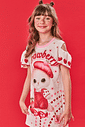 Vestido Infantil Menina Strawberry Gatinha Off White E Verde Cinti