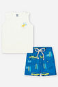 Conjunto Infantil Divertto Casual com Regata em Meia Malha e Bermuda Estampada em Nylon NATURAL/AZ OLYMPIAN