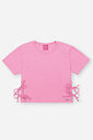 Blusa Infantil em Ribana Canelada Neon Love – Camiseta Menina Verão com Amarração Lateral ROSA BARBIE