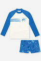 Conjunto Infantil Menino Camiseta UV Tartaruga e Sunga Boxer Azul