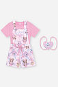 Conjunto Infantil Cheerleaders de Blusa e Jardineira Estampada com Mochila ROSA IOGURTE