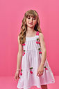 Vestido Infantil em Tricoline com Elastano e Apliques de Cereja – Vestido Menina Verão Branco BRANCO/RS JELLY