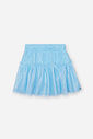 Conjunto Infantil com Blusa em Cotton e Saia Shorts com Tule Foil – Look Menina Verão com Strass NATURAL/AZ PORCELANA