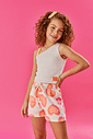 Conjunto Infantil Menina Blusa E Short Corações Off White E Laranja Neon Cinti Conjunto Infantil Menina Blusa E Short Corações Off White E Laranja Neon Cinti