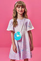 Vestido Infantil em New Stretch com Estampa Sara Salamandra e Bolsa – Vestido Menina Verão Lilás LILAS BRUMA