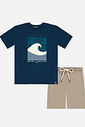Conjunto Menino Camiseta Wave e Bermuda Marinho