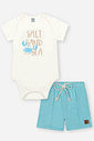 Conjunto Infantil Divertto Casual com Body em Cotton e Bermuda em Moletom Molinê NATURAL/AZ SERENO
