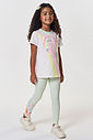 Conjunto Infantil Blusa Arco-Íris e Legging Gatinho Verde