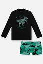 Conjunto Infantil Menino Camiseta UV e Sunga Dinossauro Preto