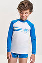 Conjunto Infantil Menino Camiseta UV Tartaruga e Sunga Boxer Azul