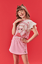 Conjunto Infantil Menina Blusa Cropped E Shorts-Saia Strawberry Off White E Rosa Cinti