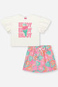 Conjunto Infantil Neon Love com Blusa Boxy e Shorts Saia Estampado – Look Menina Verão com Pompom de NATURAL/RS BARBIE