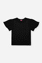 Blusa Infantil em Canelado Glow com Strass – Camiseta Menina Verão com Manga Plissada PRETO