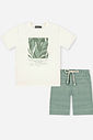 Conjunto Menino Camiseta Folhagem Tropical e Bermuda Olive